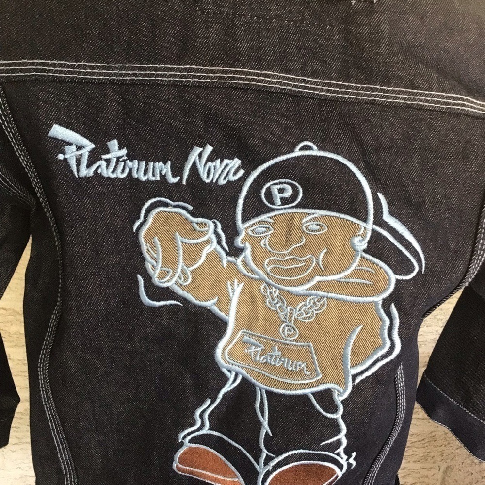 Platinum Nova Jean Boys Large 6/7 Dark Wash Denim Jacket Embroidered Hip Hop Y2K - Picture 14 of 14